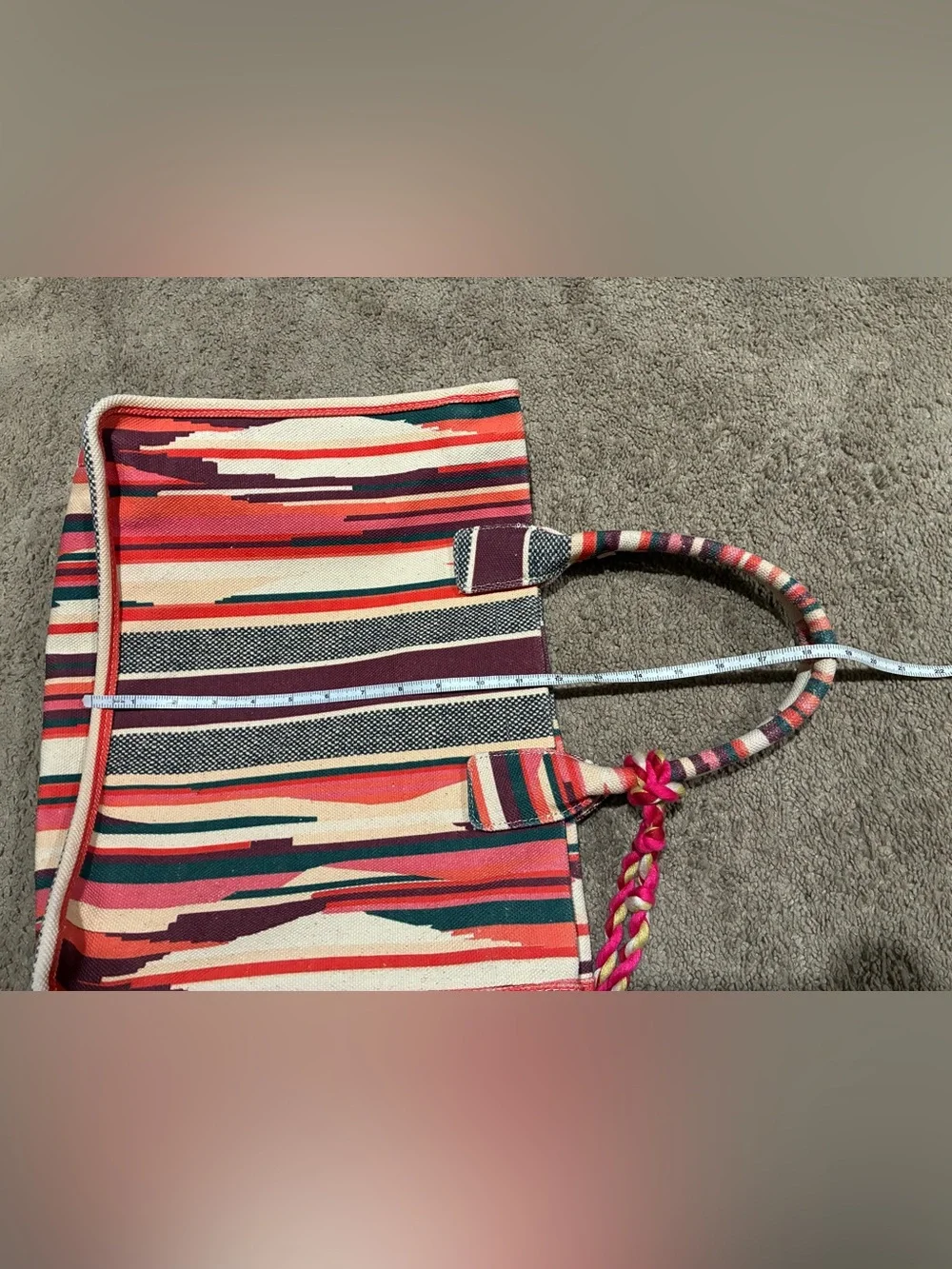 Vince Camuto Orla Cotton Canvas Stripe Large Tassel Tote Bag Pink Multi - Picture 12 of 16
